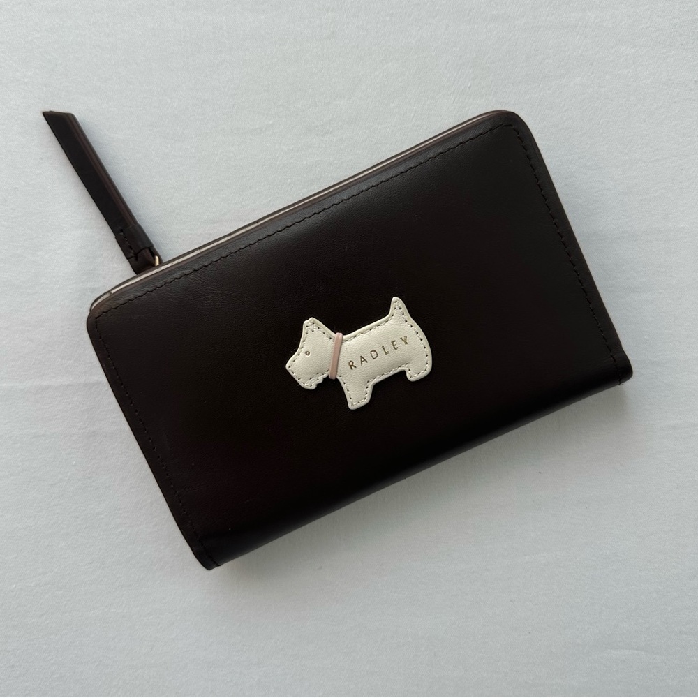 RADLEY LONDON Brown Leather Bifold Wallet with White Dog Motif